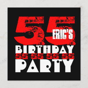 RED BLACK 55th Birthday Party 55 Years Old V18 Invitation