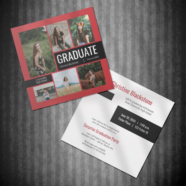 Red & Black 6 Photo Graduation Invitation (Creator Uploaded)