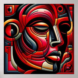 Red & black Abstract Face   Poster