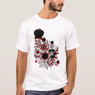 Red & Black Abstract Flowers & Hearts T-Shirt