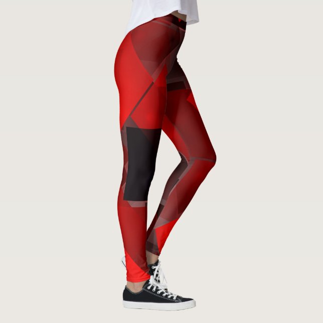 Red black abstract geometric decoration leggings (Right)