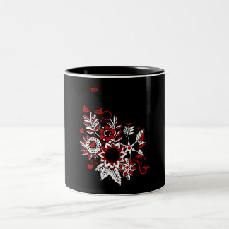 Red & Black Abstract Hearts & Flowers Design Two-Tone Coffee Mug