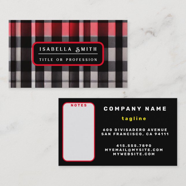 Red Black Abstract Plaid Modern Collection Business Card (Front/Back)
