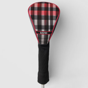 Red Black Abstract Plaid Modern Collection Golf Head Cover