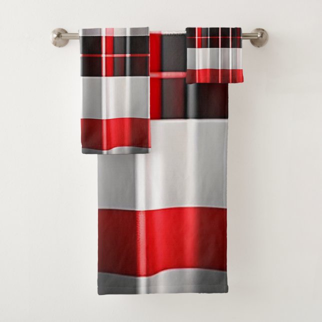 Red Black Abstract Plaid Popular Collection Bath Towel Set (Insitu)