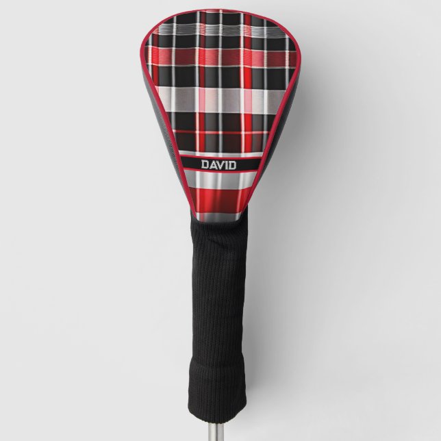 Red Black Abstract Plaid Popular Collection Golf Head Cover (Front)