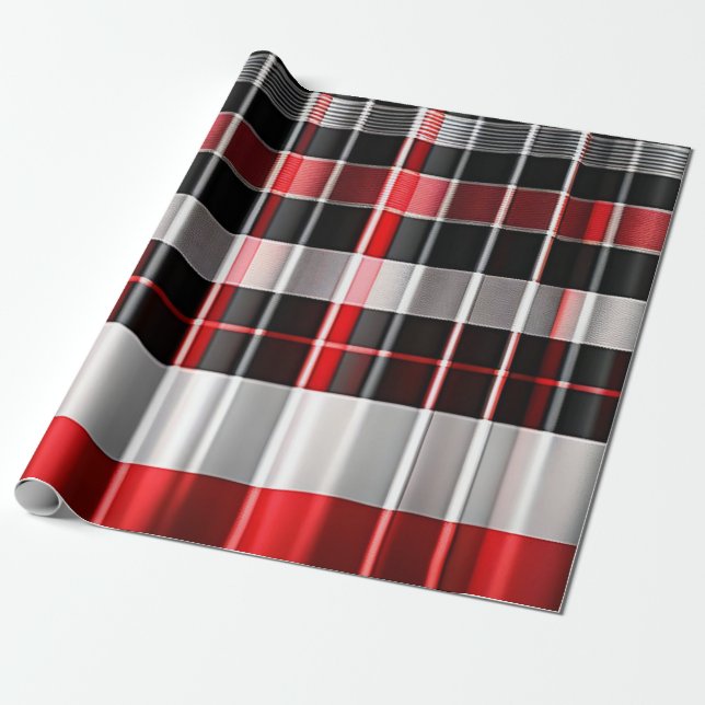 Red Black Abstract Plaid Popular Collection Wrapping Paper (Unrolled)
