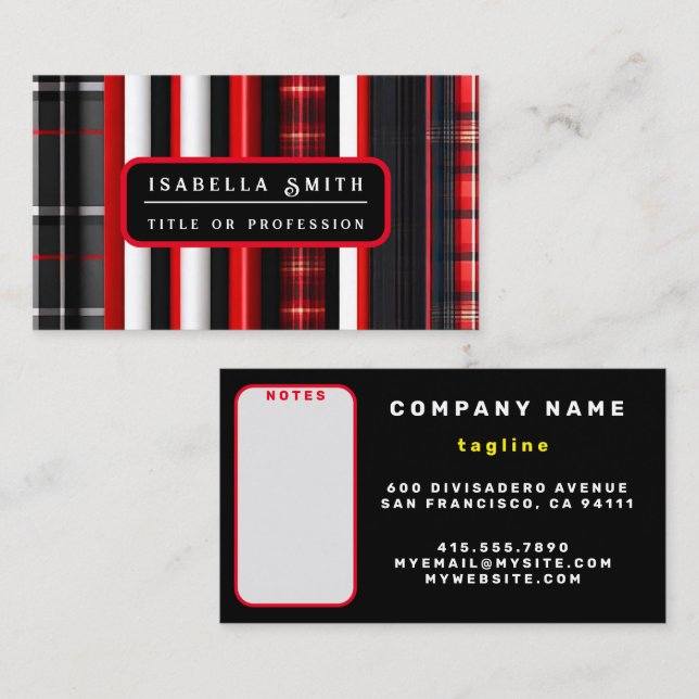 Red Black Abstract Plaid Trendy Collection Business Card (Front/Back)