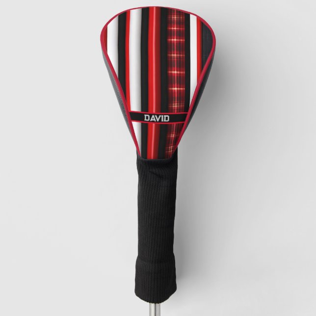 Red Black Abstract Plaid Trendy Collection Golf Head Cover (Front)