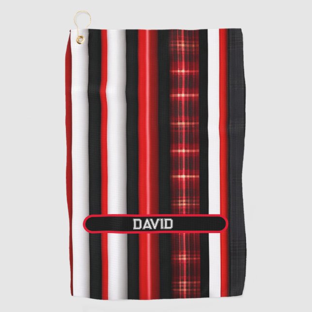 Red Black Abstract Plaid Trendy Collection Golf Towel (Front)