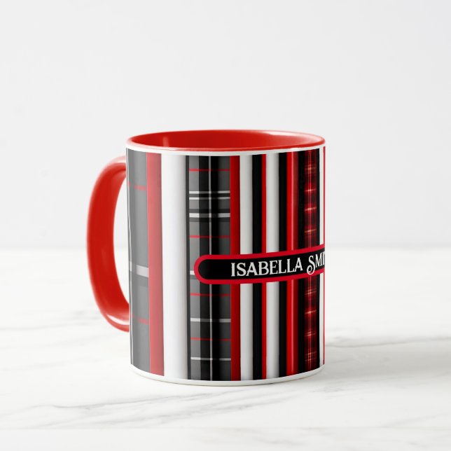 Red Black Abstract Plaid Trendy Collection Mug (Front Left)