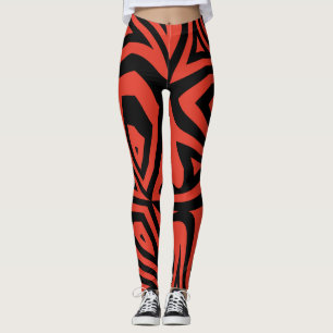 Red & Black Abstract Zebra Print Womens Leggings