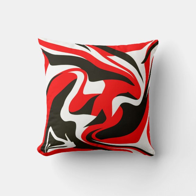 Red Black Acrylic Liquid Abstract Pattern Cushion (Front)