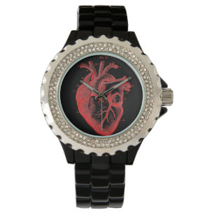 Red & Black Anatomical Heart Elegant Wrist Watch