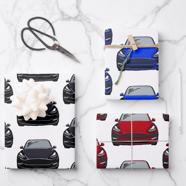 Red, Black and Blue Electric SUV Car Wrapping Paper Sheet (Front)