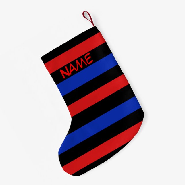 Red, Black and Blue Stripes  Christmas Stocking (Back (Hanging))