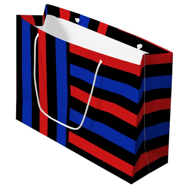 Red, Black and Blue Stripes Large Gift Bag (Front Angled)