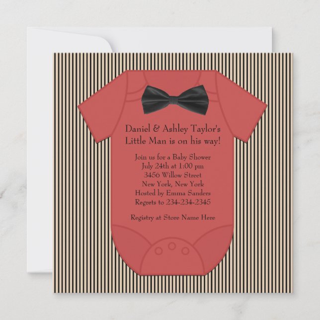 Red Black and Brown Pinstripe Baby Boy Shower Invitation (Front)