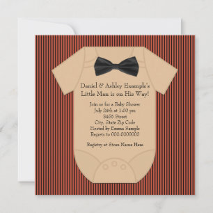 Red Black and Brown Pinstripe Baby Shower Invitation