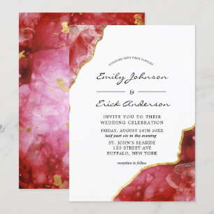 Red Black and Gold Agate Crystals Wedding Invitati Invitation