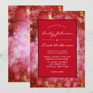 Red Black and Gold Agate Crystals Wedding Invitation