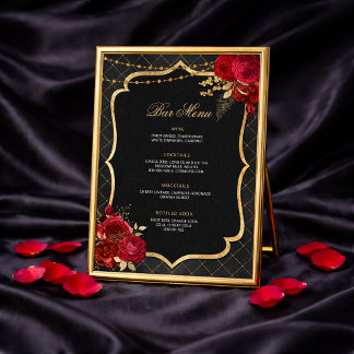 Red Black and Gold Bar Menu Invitation