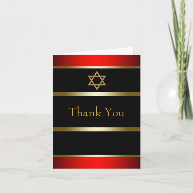 Red Black and Gold Bar Mitzvah Thank You Cards (Front)
