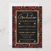 Red Black and Gold Marble Floral Graduation
