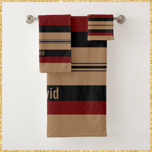 Red Black and Gold Masculine Bold Striped Bath Towel Set