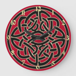 Red Black and Gold Metallic Celtic Knot Clock