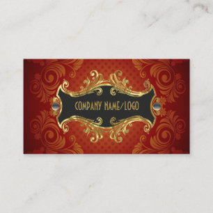 Red Black And Gold Swirls Business Card Template
