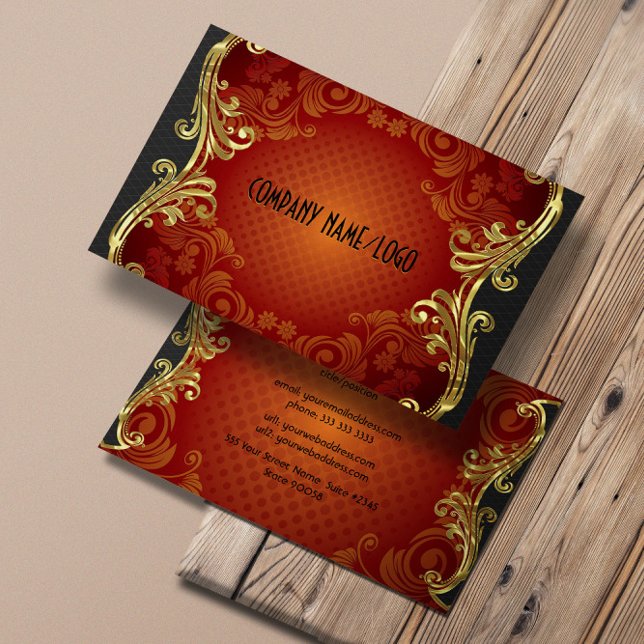 Red Black And Gold Swirls Business Card Template 3 (Creator Uploaded)