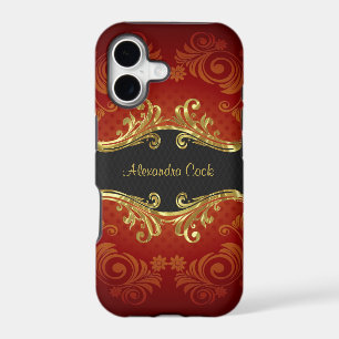 Red Black And Gold Tones Vintage Swirls-Monogram