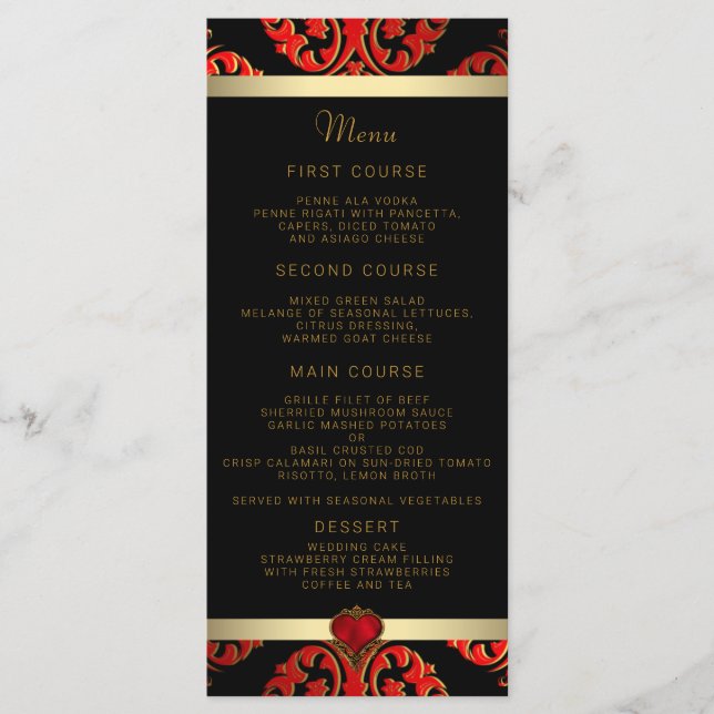 Red Black and Gold Wedding Menu (Front)
