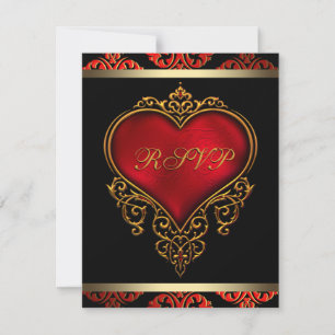 Red Black and Gold Wedding RSVP Invitation
