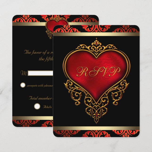 Red Black and Gold Wedding RSVP Invitation (Front/Back)