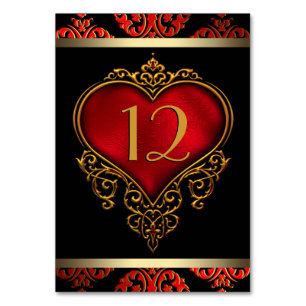 Red Black and Gold Wedding Table Number