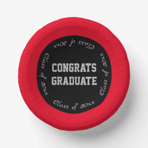 Red Black and Gray Congrats Graduate Class of 2022 Paper Plate
