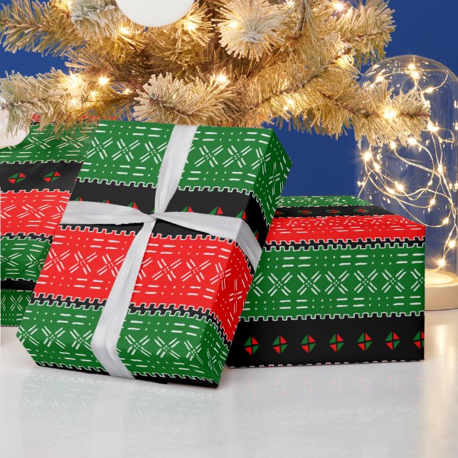 Red Black And Green Tribal Print Wrapping Paper (Holidays)