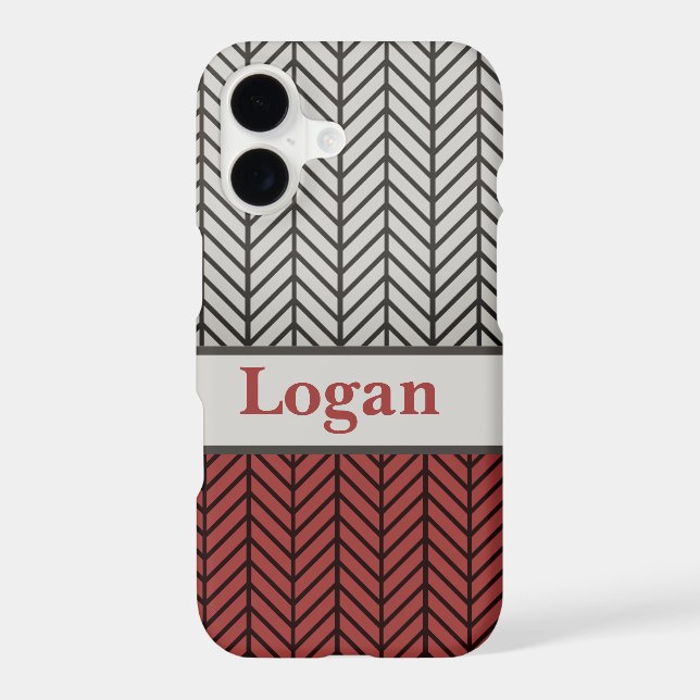 Red Black and Grey Black Masculine Chevron Pattern iPhone Case (Back)