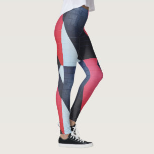 Red Black and Grey Brick Wall Print Leggings