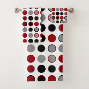 Red, Black and Grey Circles  Bath Towel Set