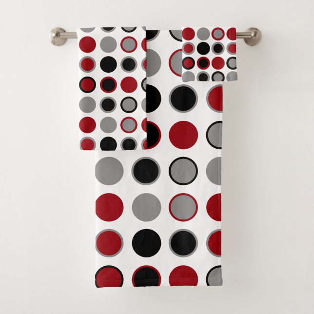 Red, Black and Grey Circles  Bath Towel Set (Insitu)