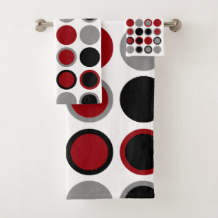 Red, Black and Grey Circles   Bath Towel Set