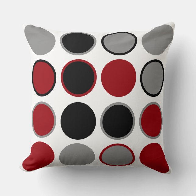Red, Black and Grey Circles  Cushion (Front)