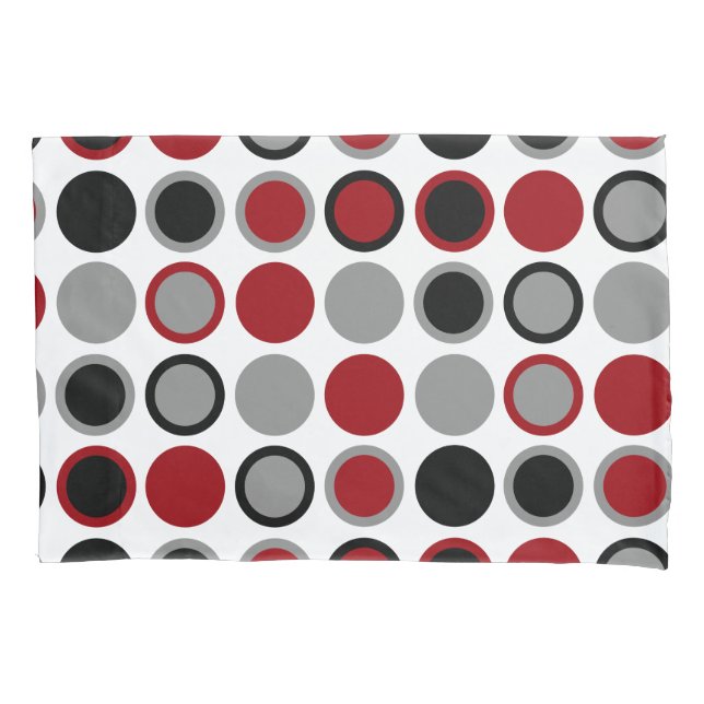 Red, Black and Grey Circles  Pillowcase (Front)