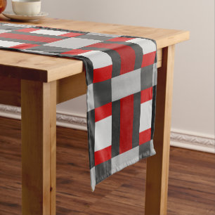 Red Black And Grey Colour Block Print Short Table Runner