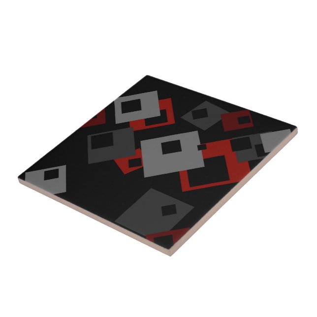 Red Black and Grey Geometric Tile (Side)