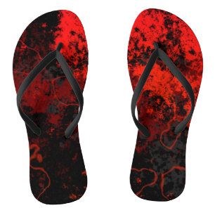 Red, Black and Grey Marble Abstract Flip Flops