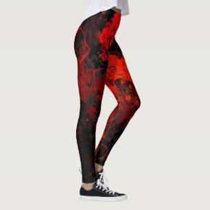 Red, Black and Grey Marble Abstract Leggings